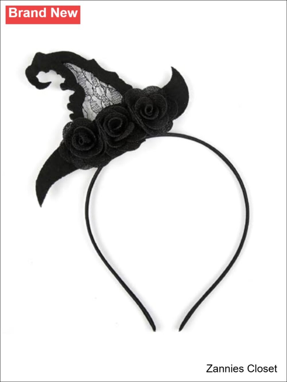 👻 Witch Hat Headband Gothic Lace Satin Roses Costume Hair Accessory
